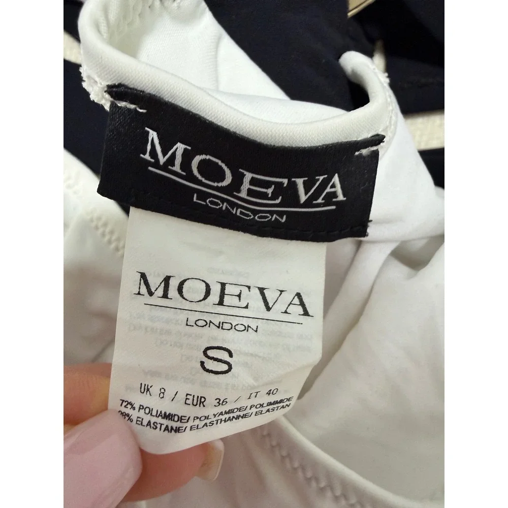 MOEVA LONDON‎ White Black Halter One Piece Swimsuit Buckle Cutout Size S
